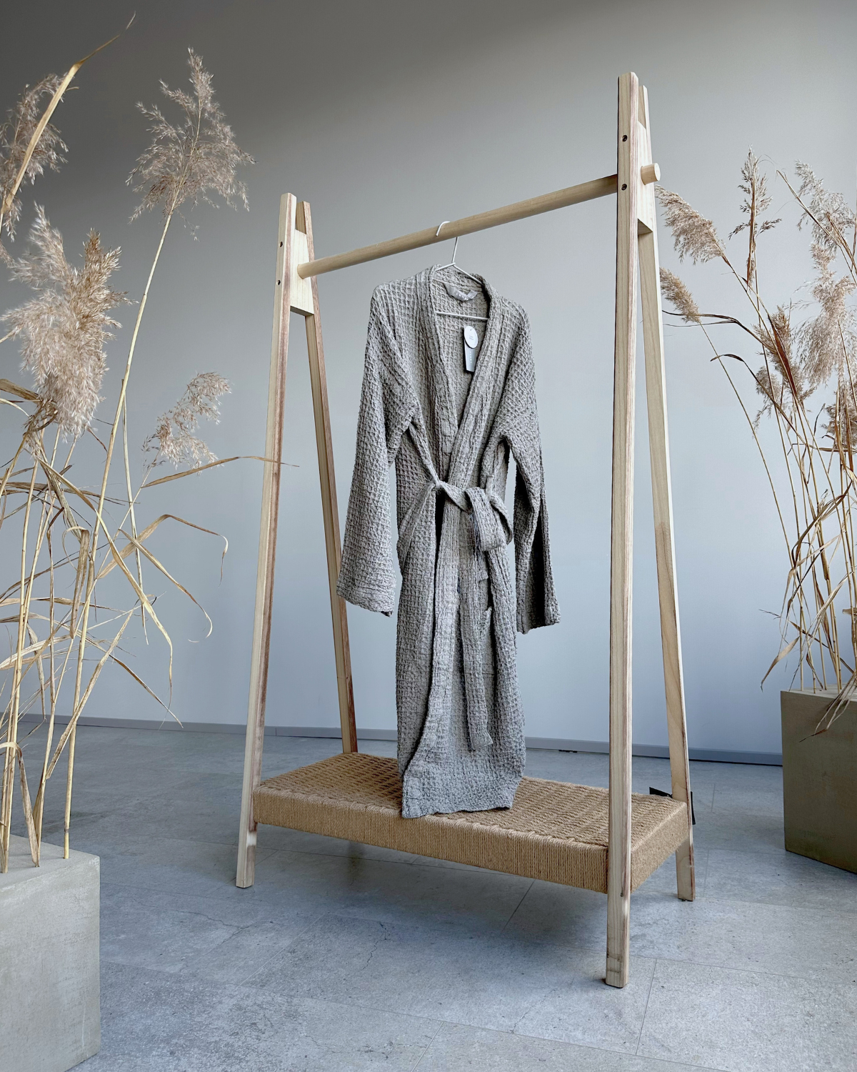 Bathrobe with linen | grey